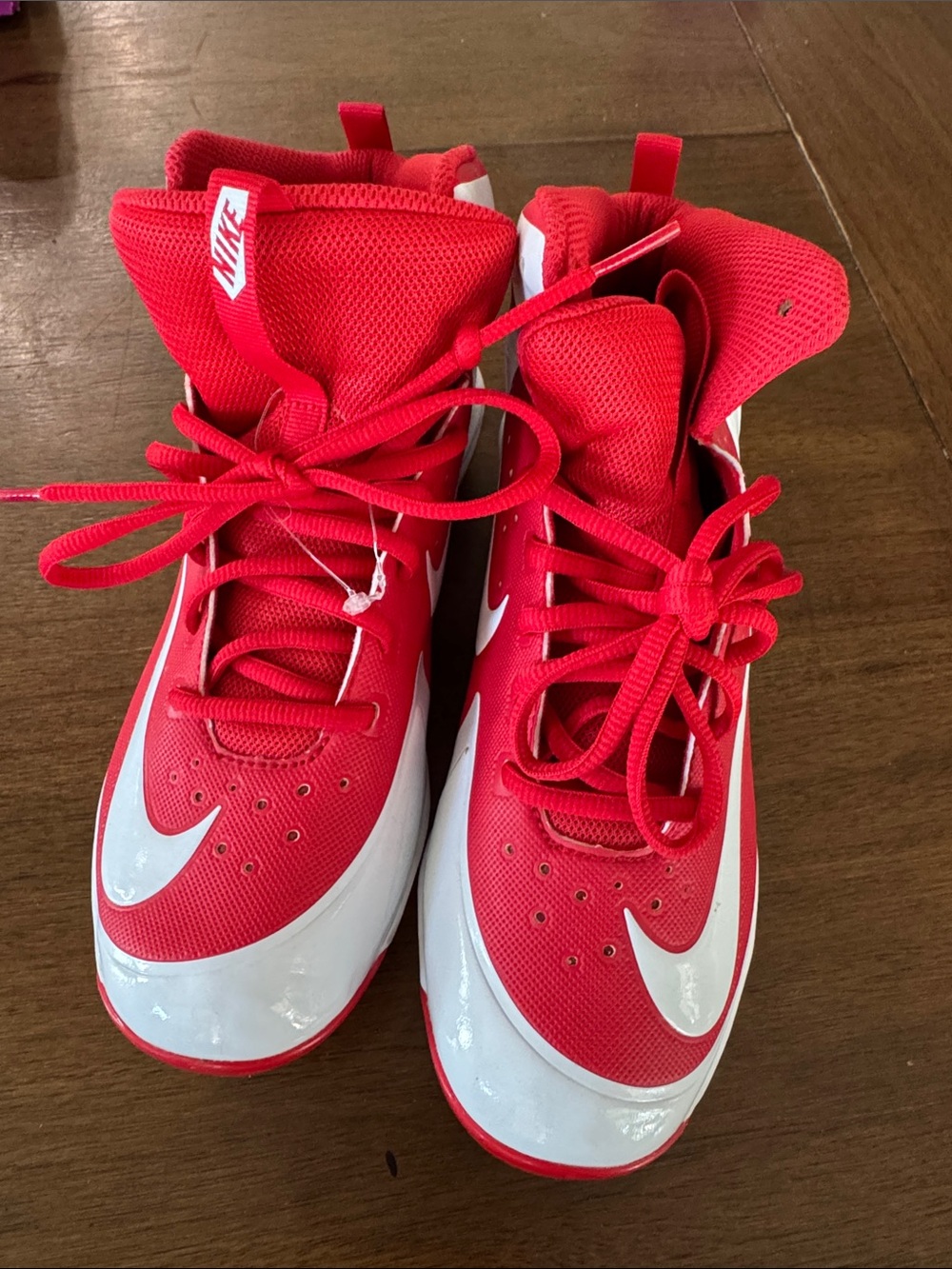 Nike Kids Red and White High-Top football cleats